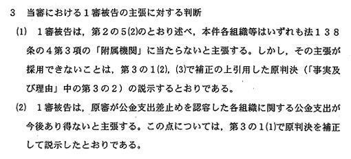 附属機関訴訟控訴審判断部分