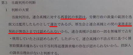 連合高槻厚生会館不正入居訴訟控訴審判決