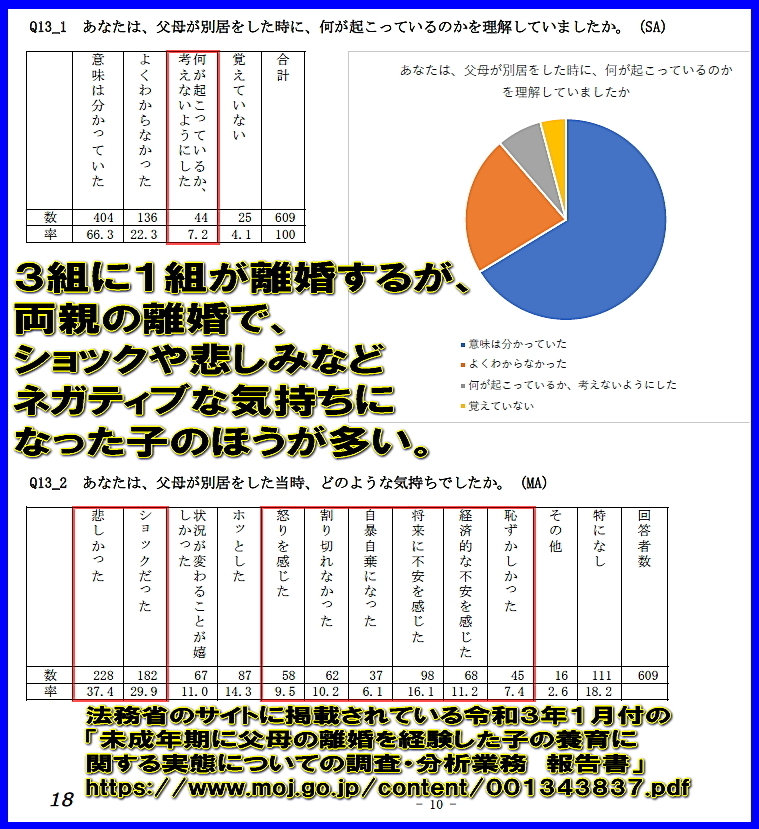 法務省「未成年期に父母の離婚を経験した子の養育に関する実態についての調査・分析業務 報告書」